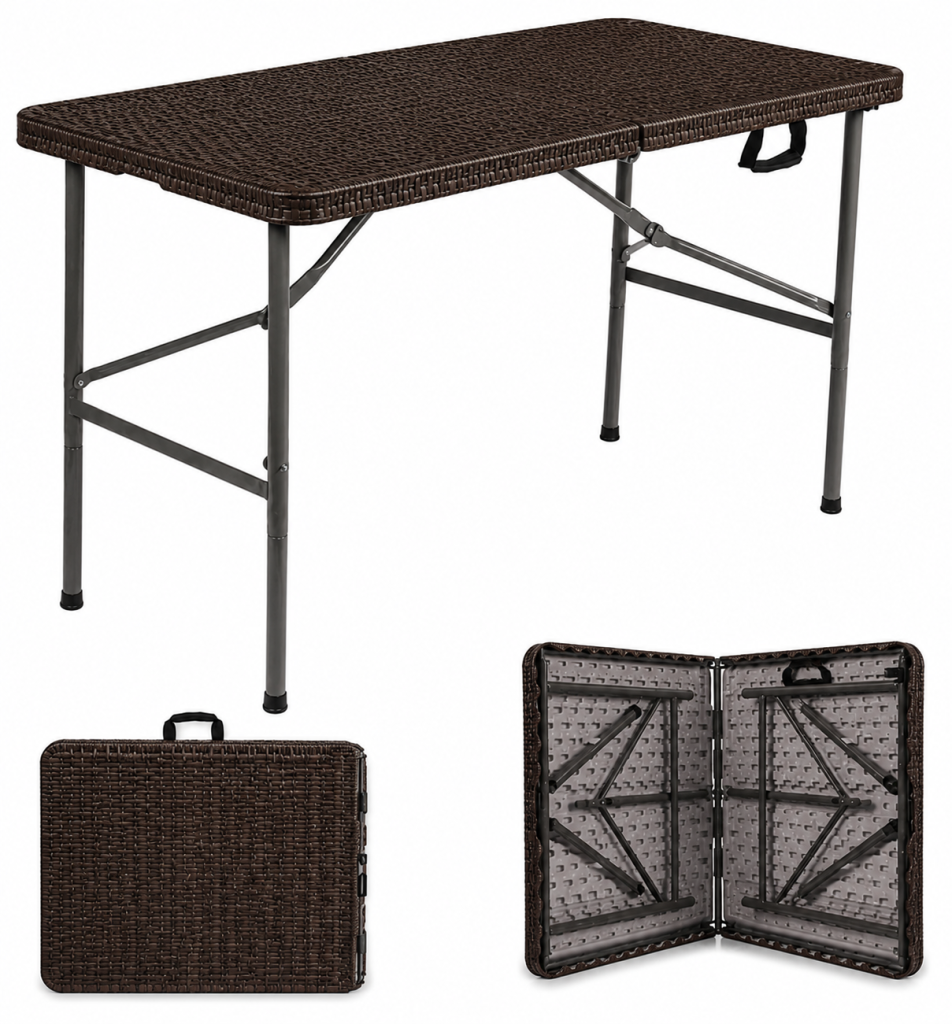 ZEJO ZJ-RZ122SJ rattan top folding in half table outdoor furniture